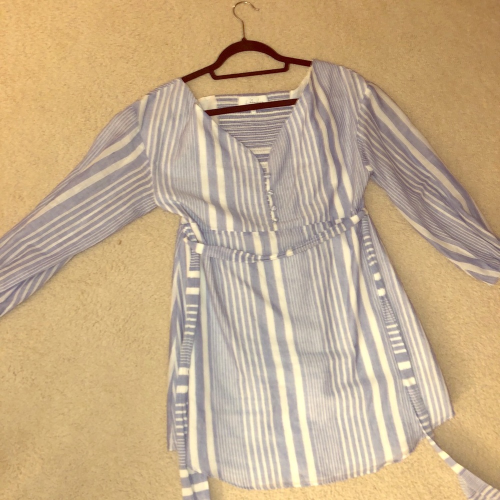 Striped, off the shoulder, flowy-but-fit dress